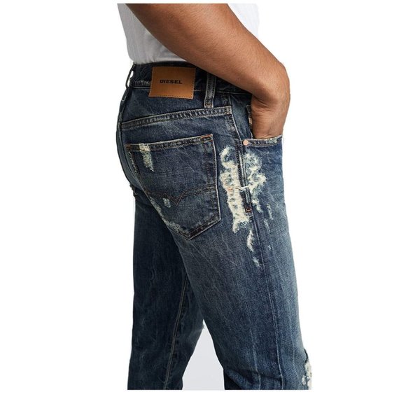 $298 Diesel Men’s Mharky Slim Skinny Cropped Jeans 084ZM Destroyed Size W28 - Picture 1 of 11